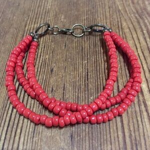 Ladies Beaded Red Handmade Multi-Strand Bracelet, Ladies Beaded Bracelet